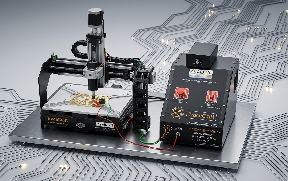 TraceCraft milling a PCB on a desktop CNC