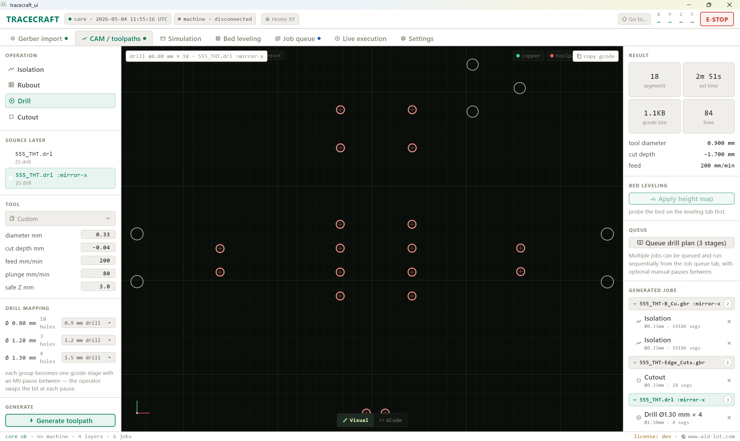 CAM toolpath generation in TraceCraft